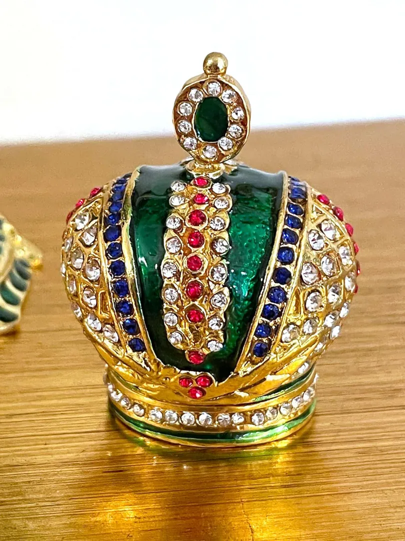 Green Faberge Box Imperial Crown Hideaway Trinket Fabergé Egg 333 Austrian Crystal Diamond PLUS Gold Bracelet Birthday gift for her