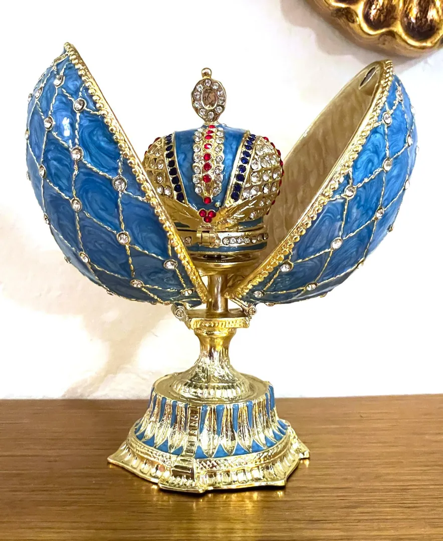 Imperial Crown Fabergé Egg HANDMADE Russian style Fabergé Egg Ornament Office Decor for Men Christmas Birthday gifts for him Pure Gold decor