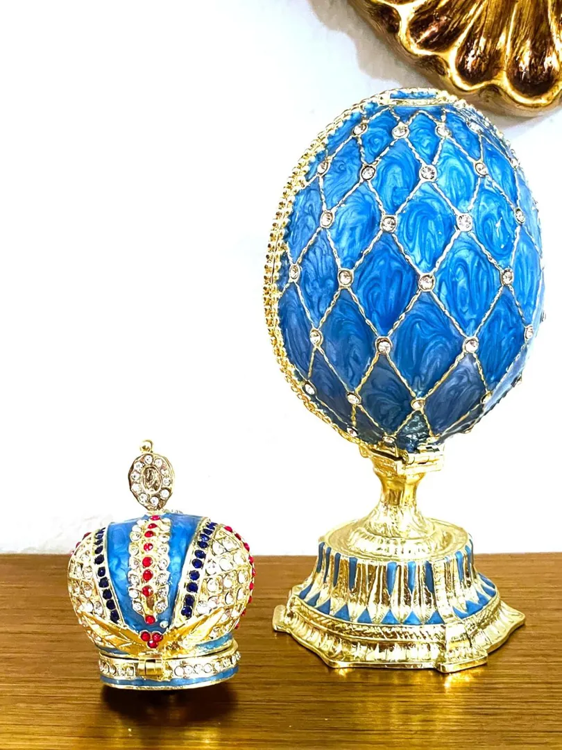 Imperial Crown Fabergé Egg HANDMADE Russian style Fabergé Egg Ornament Office Decor for Men Christmas Birthday gifts for him Pure Gold decor