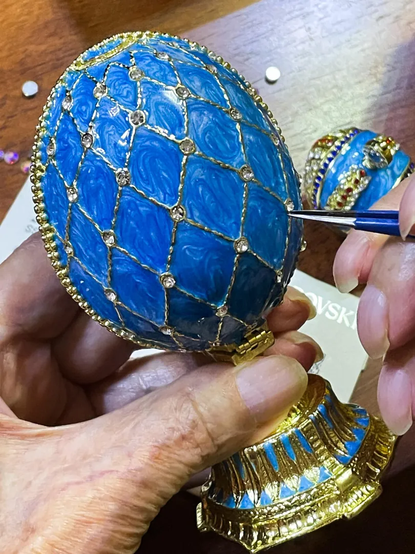 Imperial Crown Fabergé Egg HANDMADE Russian style Fabergé Egg Ornament Office Decor for Men Christmas Birthday gifts for him Pure Gold decor