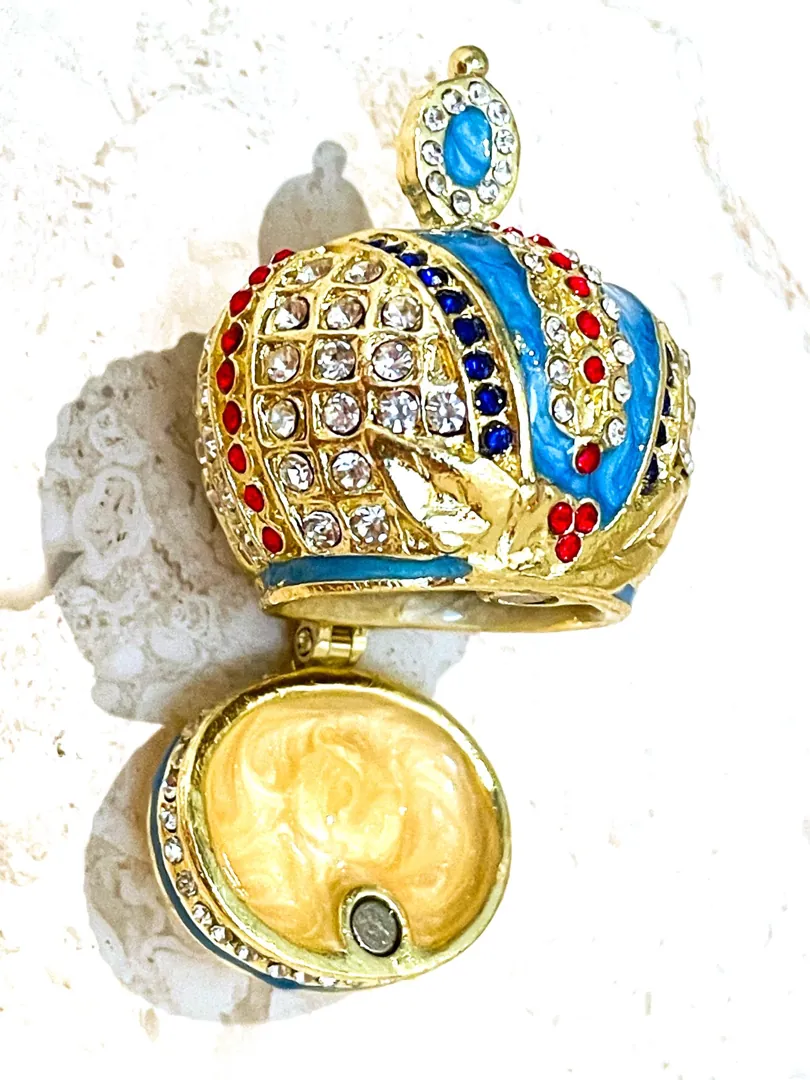 Something Blue Faberge Box Imperial Crown Hideaway Trinket Fabergé Egg 333 Austrian Crystal Diamond PLUS Gold Bracelet Birthday Gift for Her