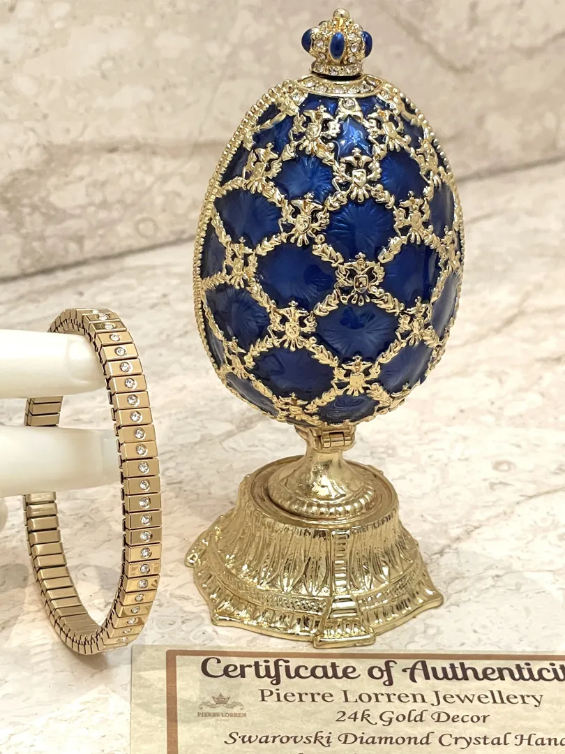 Pierre Lorren Faberge Egg St Petersburg Faberge style egg Home Decor Pure Gold Decor Swarovski Crystal Diamond Handset Birthday Anniversary