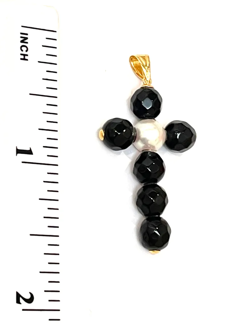 One of a Kind 18k Solid Gold Cross Pendant Pearl Cross Religious Jewelry Christian Greek Jewelry Fine Jewelry Godmother Gift Cross for Mom