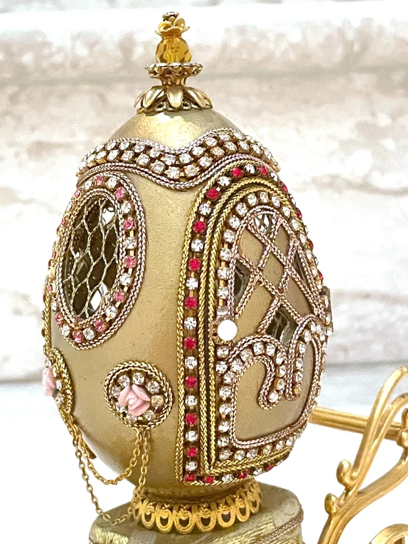 Vintage Gold Faberge Egg, Faberge Natural REAL Egg, Fabergé Egg, 50th Wedding Golden Anniversary Gift for Wife, Fiftieth Birthday 1975 Daughter.