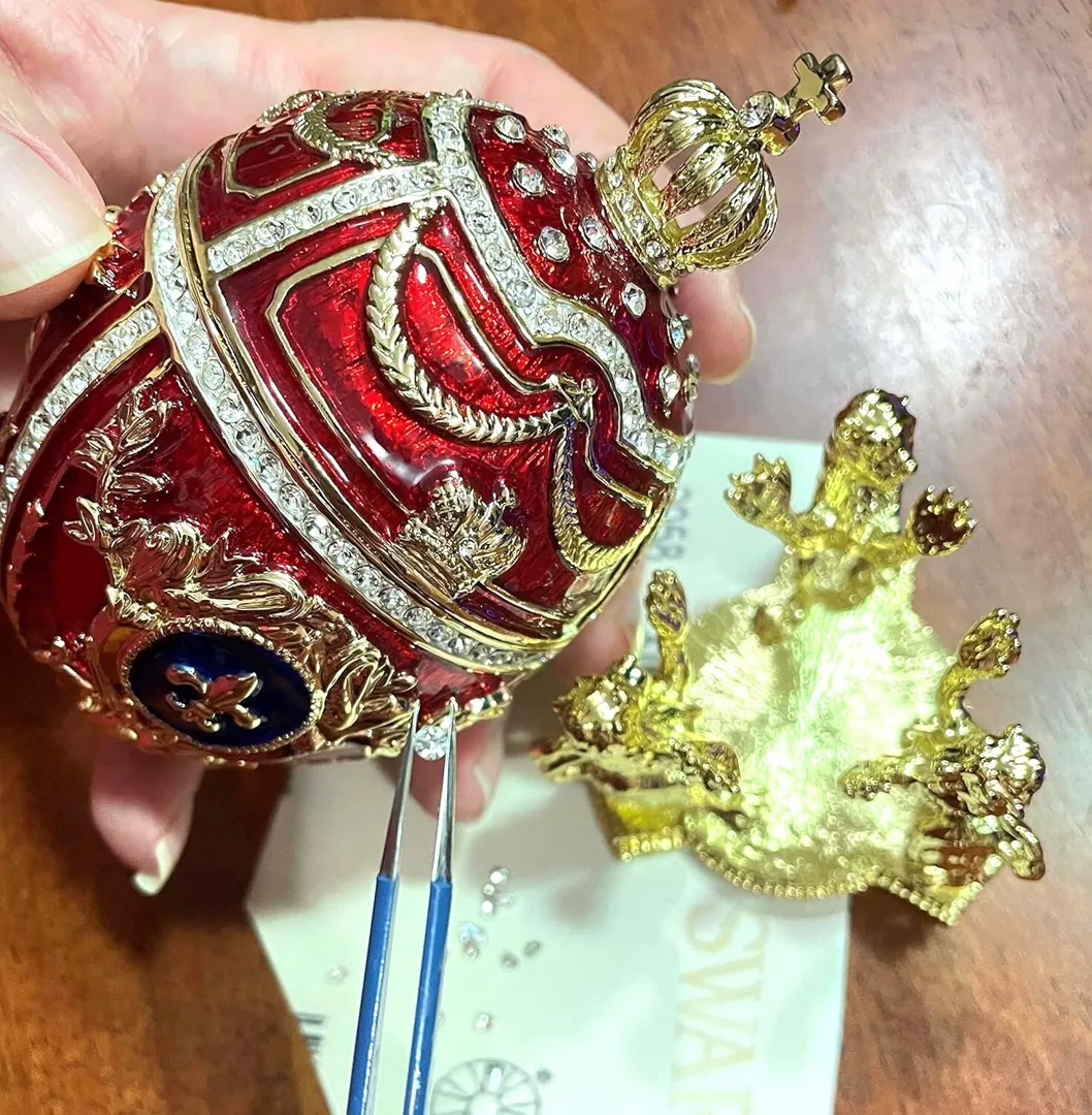 PierreLorren Faberge Egg Designer 5-Star Pure Gold Home Decor Faberge Style Decorative Box & Her Diamond Bracelet Ruby Anniversary Christmas