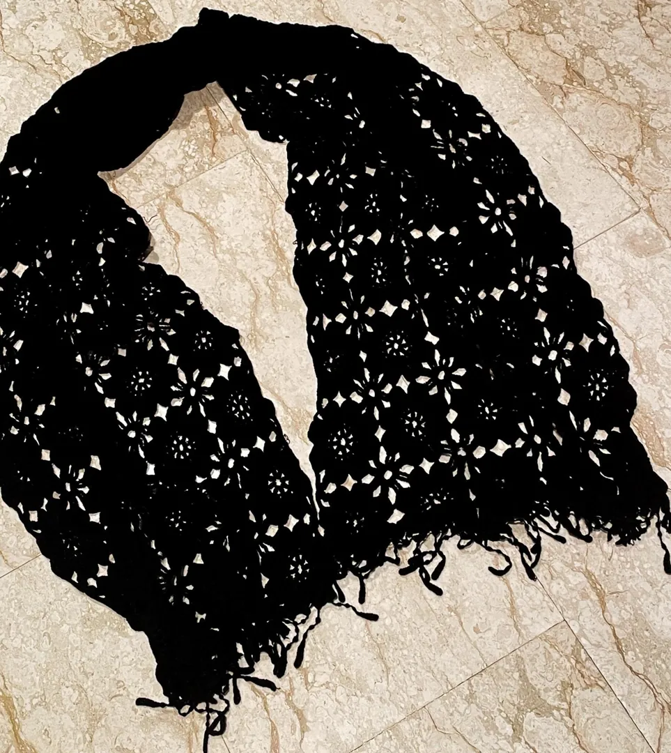Black Premium Greek Cotton Scarf, Crochet Scarf, Handmade in Greece, Scarves, Spiral INFINITY, Endless LOVE, Hypoallergenic Scarf, Gift for Women.
