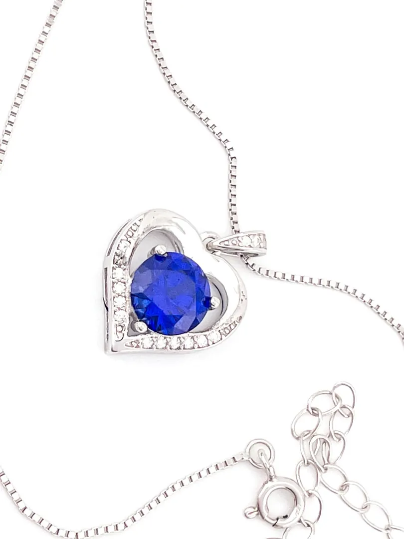 2ct Certified Heart Sapphire Diamond Pendant Sapphire Solitaire Gold Necklace 18k White Gold Silver Women Birthday Gift for Her Christmas