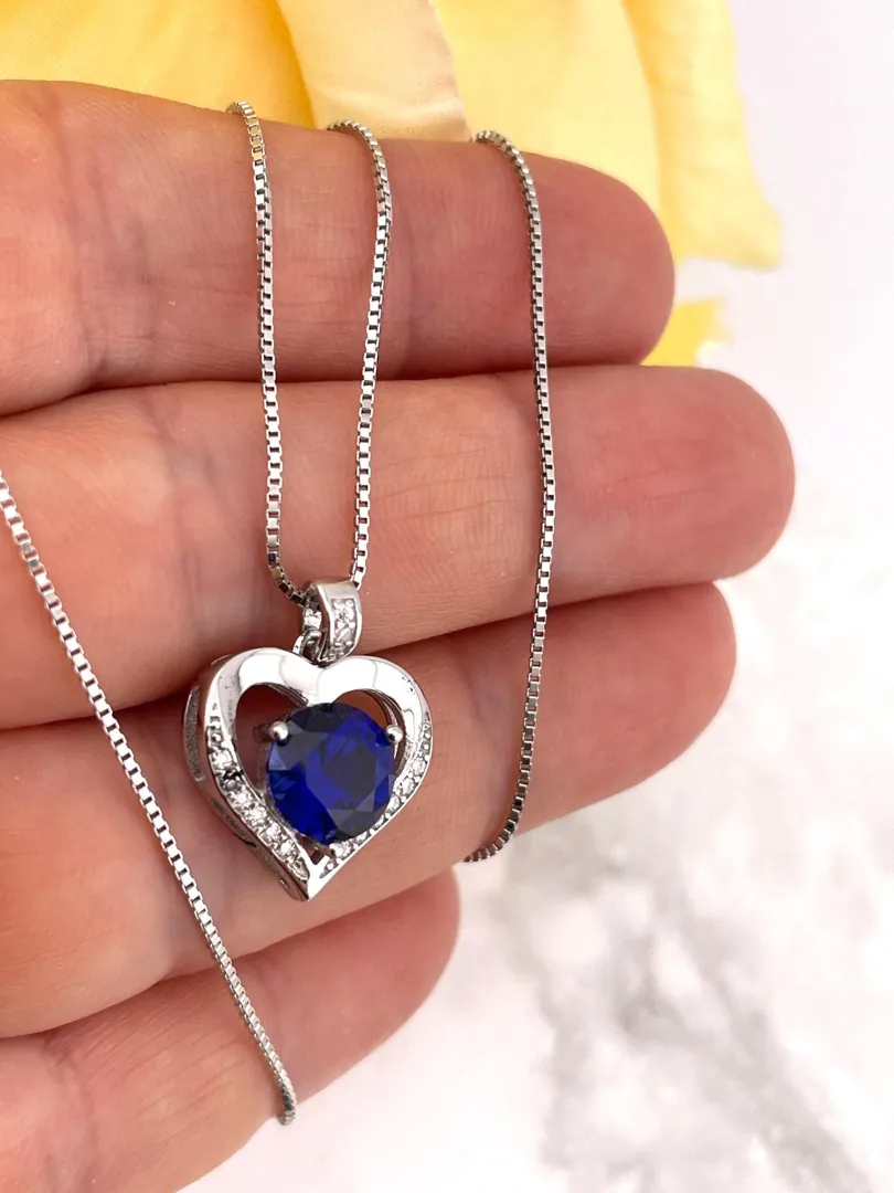 2ct Certified Heart Sapphire Diamond Pendant Sapphire Solitaire Gold Necklace 18k White Gold Silver Women Birthday Gift for Her Christmas