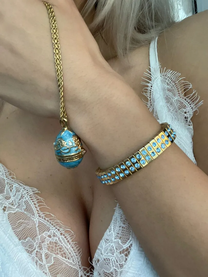 Limited Edition, Faberge Egg Style, 24k HANDMADE, Imperial Fabergé Egg Ornaments, Musical Fabergé Art, Something Blue for Wedding, Sapphire.