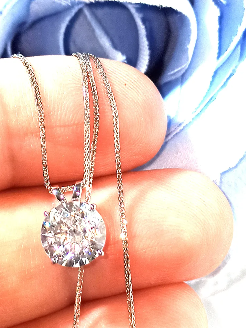 8mm - Solitaire Diamond Pendant Necklace, White Gold 18k Solid Gold. Solitaire Pendant gift for her. Solitaire Necklace 18