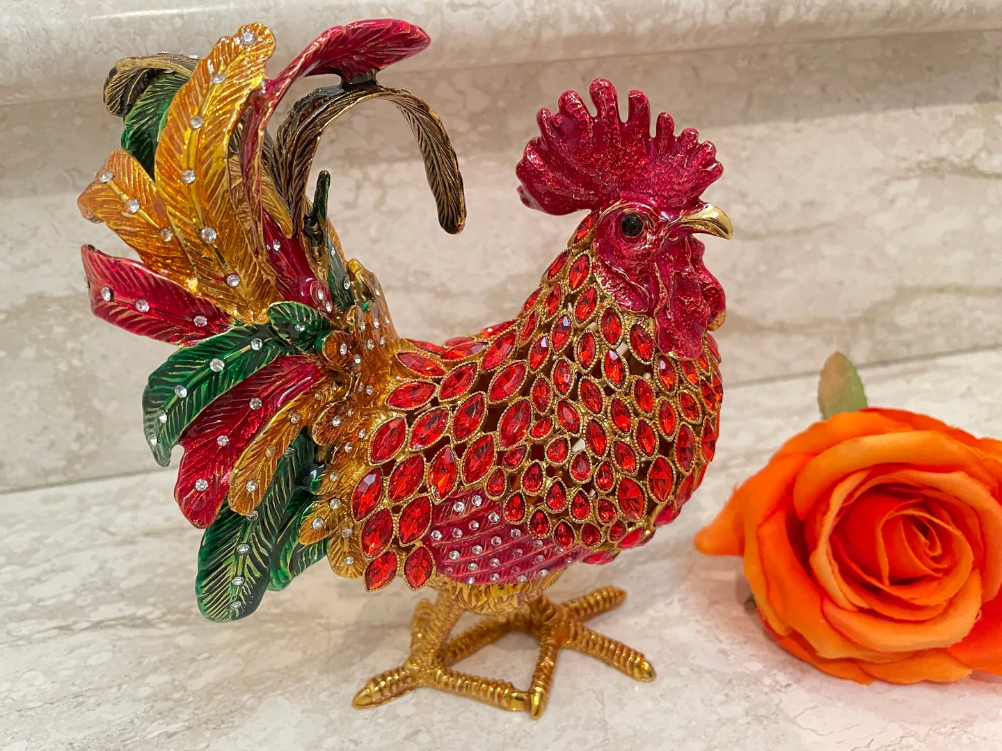 2007 Vintage RUBY Red Faberge Egg Rooster Jewelry Box, Rooster Lover 18th Birthday, 18th Anniversary Gift for Birthday Present or Christmas.