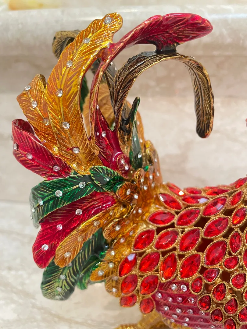 2007 Vintage RUBY Red Faberge Egg Rooster Jewelry Box, Rooster Lover 18th Birthday, 18th Anniversary Gift for Birthday Present or Christmas.