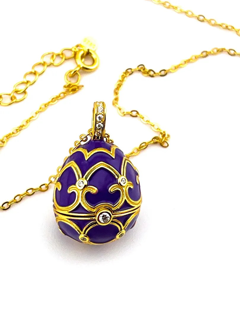 Pierre Lorren Faberge Necklace & Amethyst Bracelet Faberge Egg Pendant Set Austrian Crystal Diamond Fabergé Style Pendant Faberge Jewelry