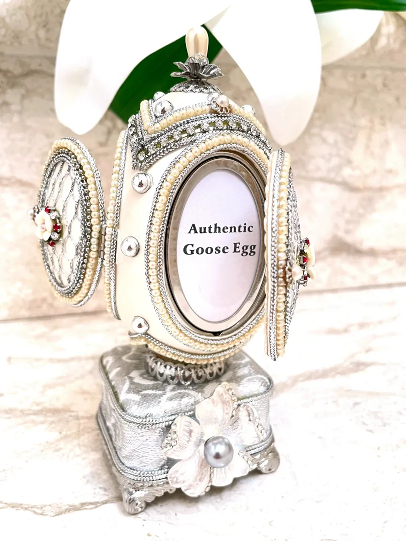1988 Faberge Egg Natural Egg HANDCARVED Fabergé Style Egg Faberge Musical Egg Luxury Ornaments, Home Decor, 35th Anniversary Wedding Gift