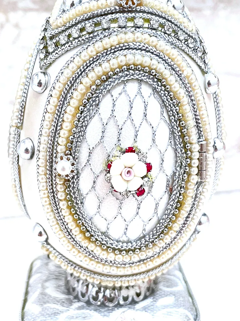 1988 Faberge Egg Natural Egg HANDCARVED Fabergé Style Egg Faberge Musical Egg Luxury Ornaments, Home Decor, 35th Anniversary Wedding Gift
