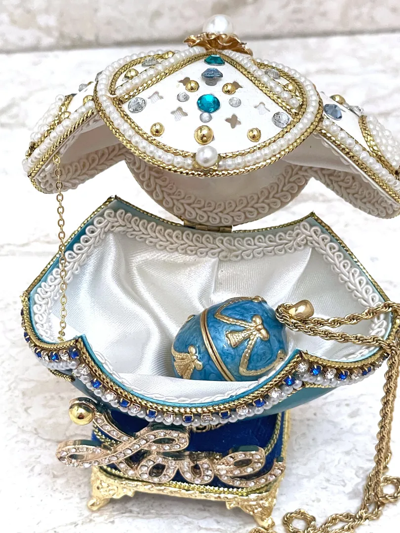1999 One Of A Kind Faberge Egg Blue Trinket & Necklace for Mom 25 Year Wedding Anniversary Gift for Her 25th Birthday Gift for Daughter LOVE