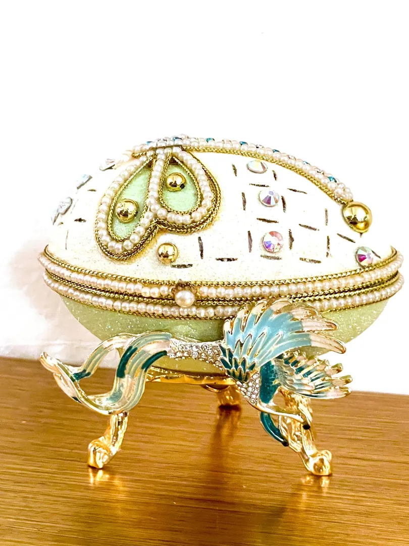 Couple NATURAL Fabergé Egg style Musical Pure GOLD Fabergé Jewelry Box Faberge Egg Trinket Box Crystal Diamond Wedding Anniversary Handmade.