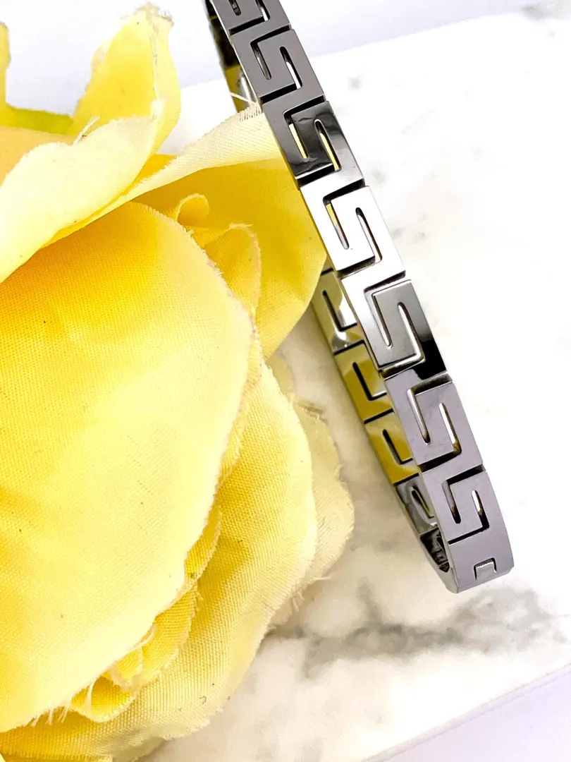 8mm Bracelet Greek Jewelry 18k White Gold Bracelet Infinity Bangle Bracelet Ancient Greek Key Jewelry Meander Bracelet Anniversary Gift