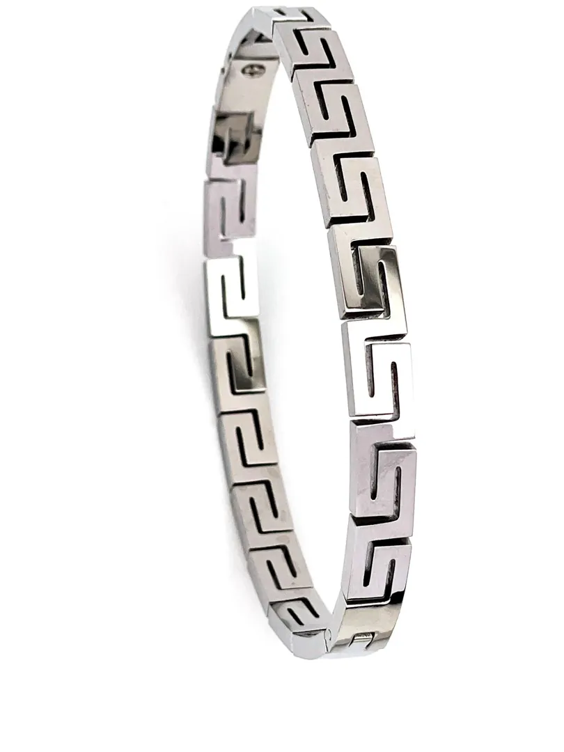 8mm Bracelet Greek Jewelry 18k White Gold Bracelet Infinity Bangle Bracelet Ancient Greek Key Jewelry Meander Bracelet Anniversary Gift