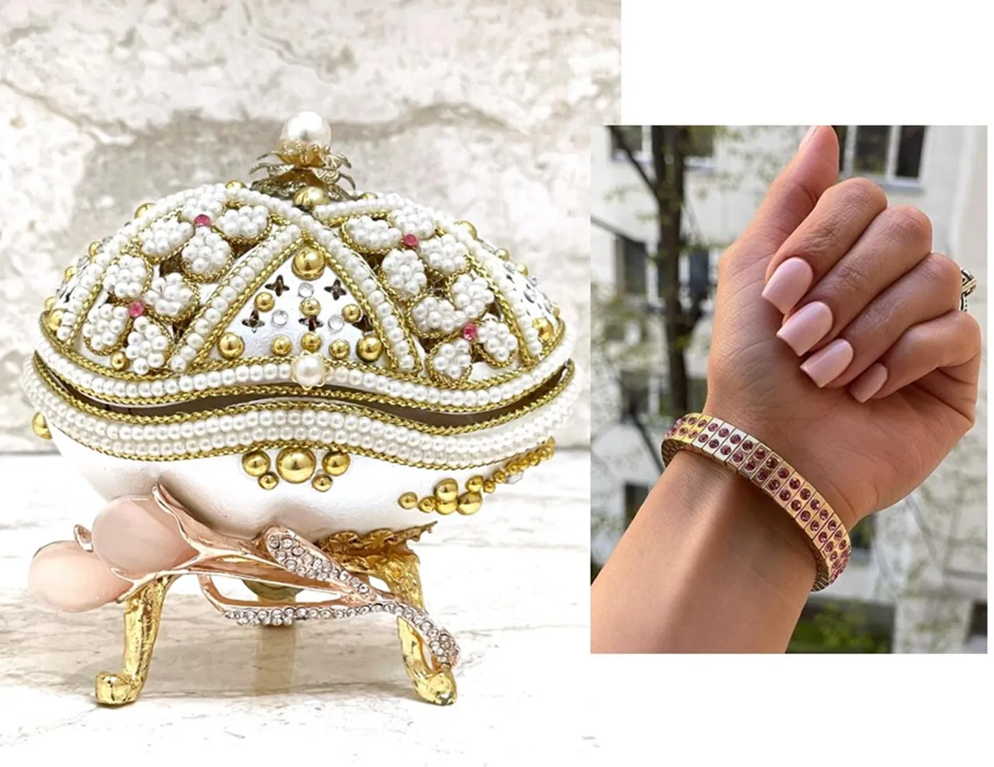 2007 Faberge Egg Style Natural Faberge Jewelry Box Music Gold Bracelet Graduation 18th Anniversary Gift for Her Fabergé 18 Year Old Birthday
