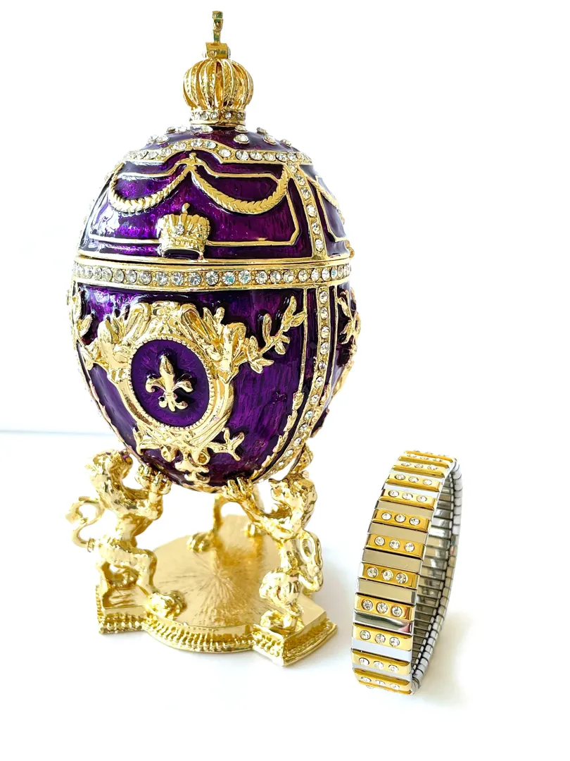 Pierre Lorren Faberge Egg Amethyst Jewelry Box 24K Gold Fabergé Jewelry Egg Handmade Egg Christmas Gift for Him Birthday Son-in-law Men's Gift