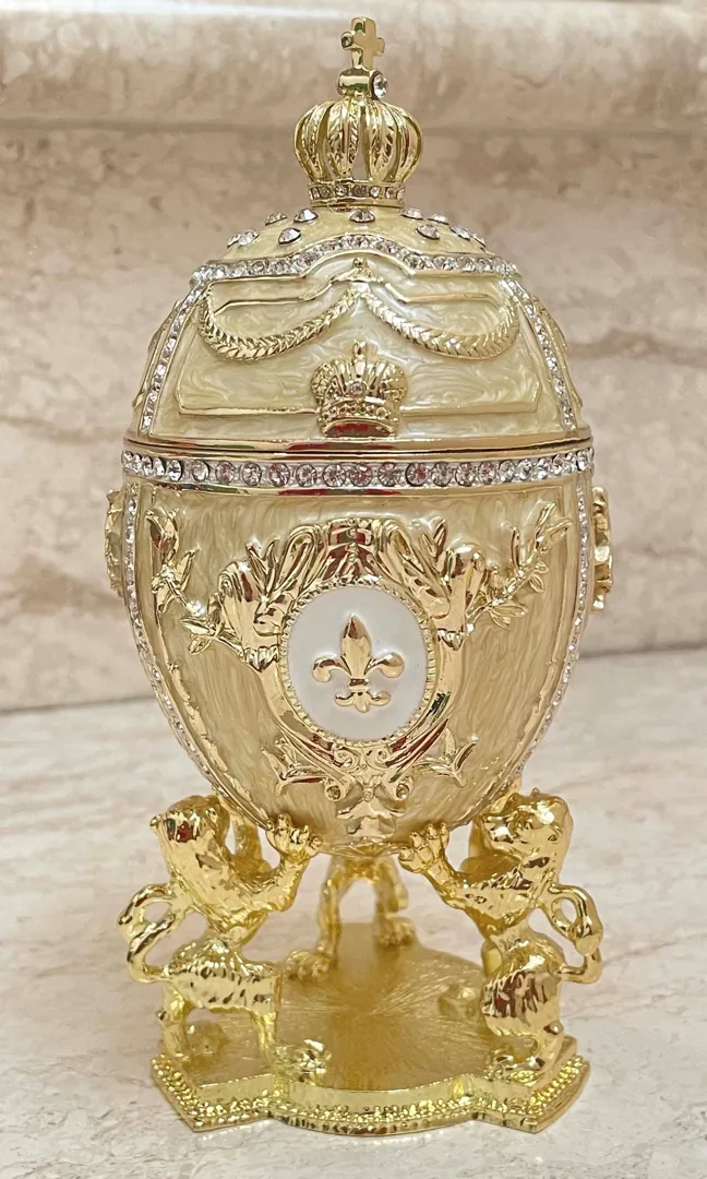 Designer 5-Star Faberge Egg Jeweled Trinket Boxes Fabergé Easter Egg HANDMADE Unique Valentine's Day Gift for Women 24k GOLD Swarovski HANDSET 5ct.