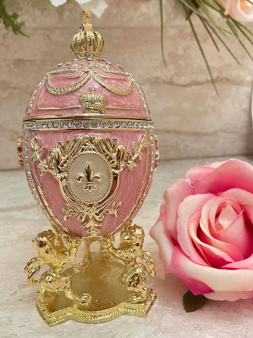 Topaz Pink Faberge style egg Austrian Crystal HANDSET Fabergé Egg 24k GOLD Easter egg HANDMADE Decorative box Birthday Gift for her Birthday.