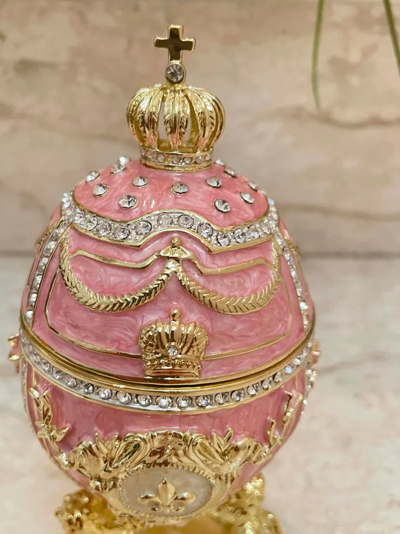 Topaz Pink Faberge style egg Austrian Crystal HANDSET Fabergé Egg 24k GOLD Easter egg HANDMADE Decorative box Birthday Gift for her Birthday.