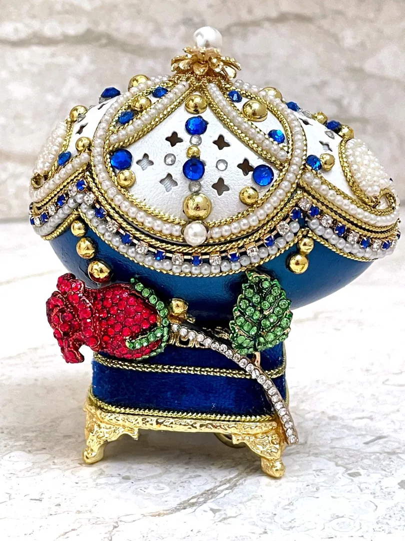 Faberge Egg Valentine Day Mother's Day Gifts Faberge Style Eggs Faberge Musical Egg Silk Interior Faberge Jewelry Box + Faberge Necklace