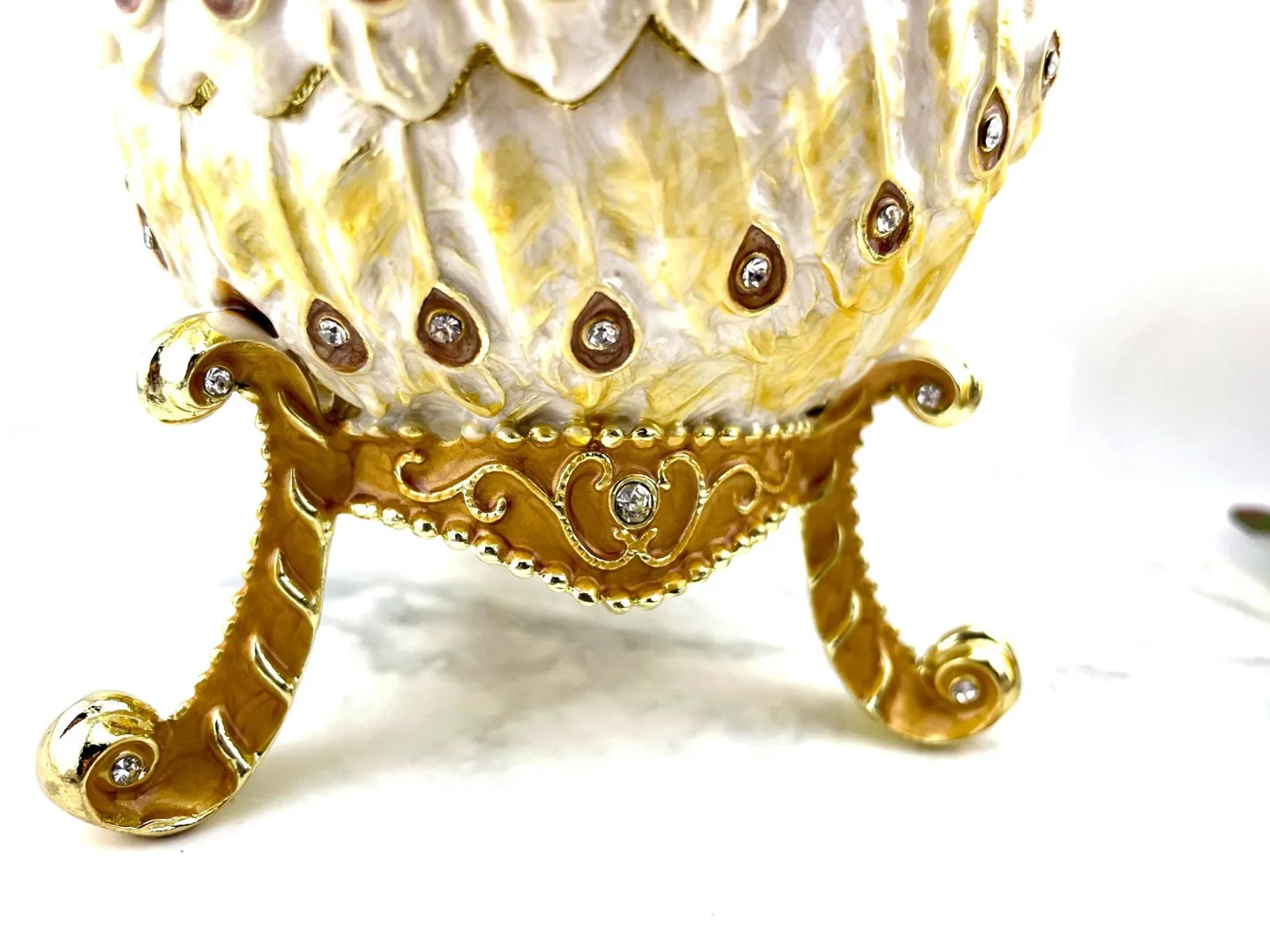 Large Easter Egg Ornament Trinket Gift for Couple Faberge Love Peacock Pure GOLD Decor HANDMADE 286 Swarovski Diamond Bracelet DESIGNER Egg
