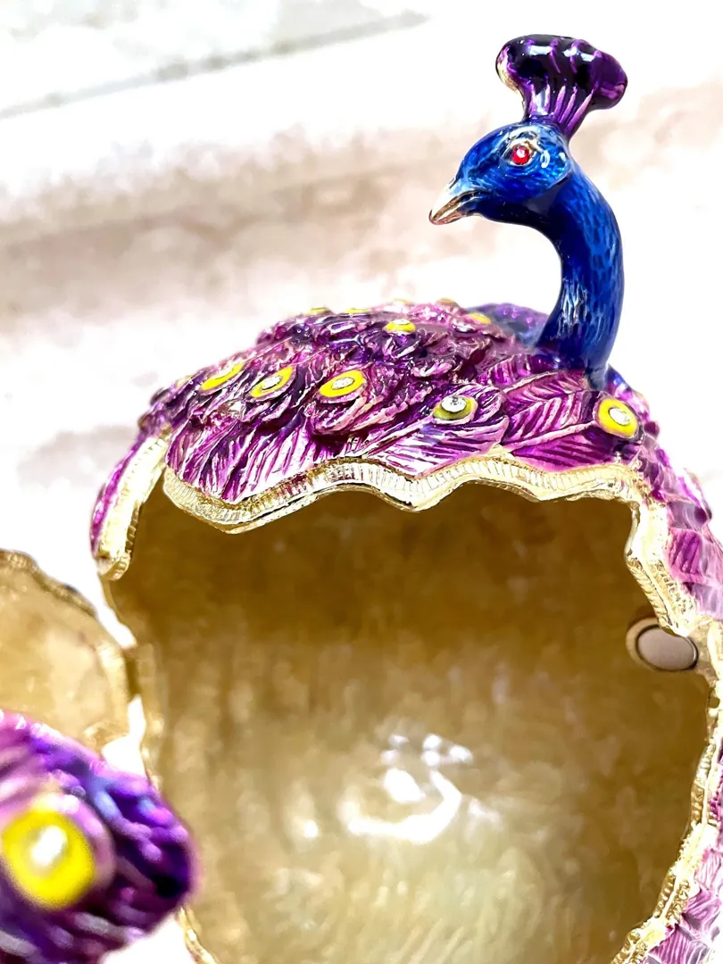Peacock Fabergé Egg style Pure Gold decor Collectors Egg Faberge Jewelry Box Faberge Egg Trinket Box Austrian Crystal Diamond HANDMADE 7.9