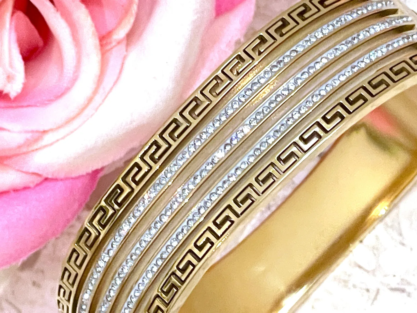 Pierre Lorren Ancient Greece Key Bracelet Yellow Gold Meander Bracelet Greek Key Jewelry Bangle Greek Jewelry for Women SUCCESS INFINITY