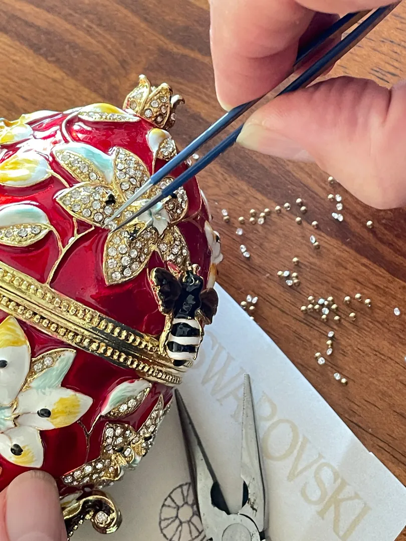 Red Faberge Egg style, Pomegranate Trinket, GOOD LUCK Gift, Housewarming gift, Pomegranate Collector's Egg 400 Crystal Handset - Handmade Box.