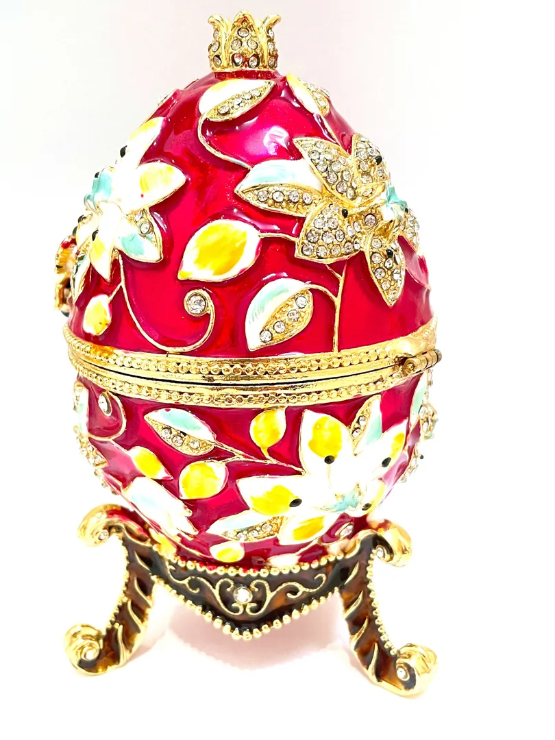 Red Faberge Egg style, Pomegranate Trinket, GOOD LUCK Gift, Housewarming gift, Pomegranate Collector's Egg 400 Crystal Handset - Handmade Box.