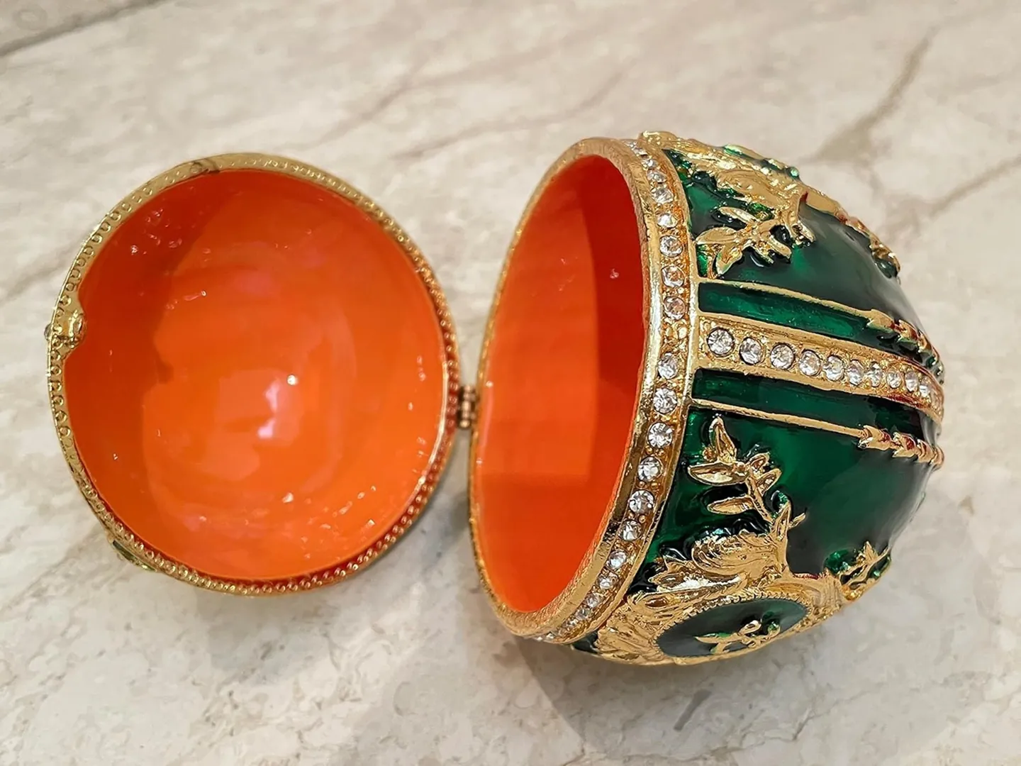 Imperial Emerald Faberge Eggs Fabergé Egg Style Handmade Trinket Box by Pierre Lorren Pure Gold Decor Swarovski Easter Egg Gift Idea 6.5