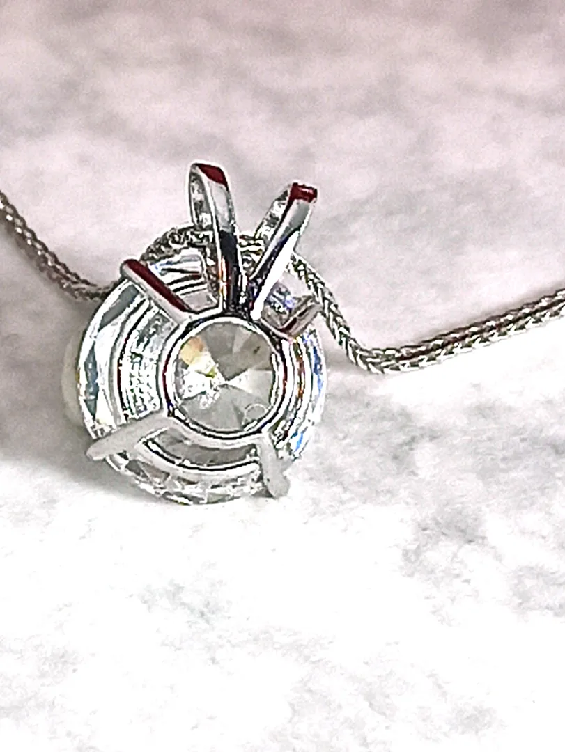 Diamond Solitaire Pendant Necklace - 1.5ct - 18K Solid White Gold - Diamond Necklace - 18
