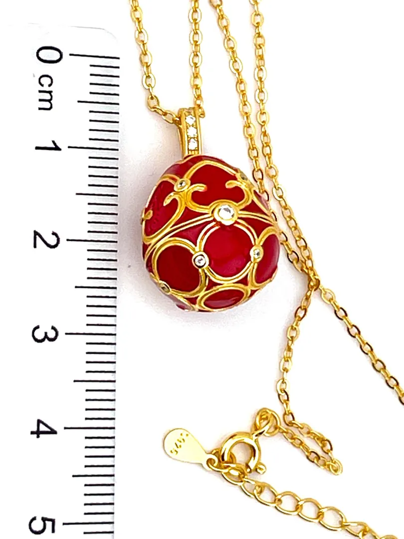 Pierre Lorren Faberge Necklace and Ruby Red Bracelet Faberge Egg Pendant Set. Austrian Crystal Diamond Fabergé Style Pendant and Faberge Jewelry.