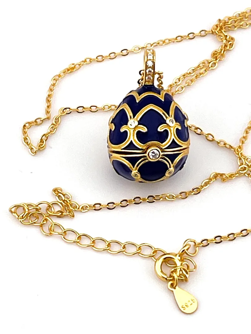 Pierre Lorren Faberge Necklace & Sapphire Bracelet Faberge Egg Pendant Set Austrian Crystal Diamond Fabergé Style Pendant Faberge Jewelry