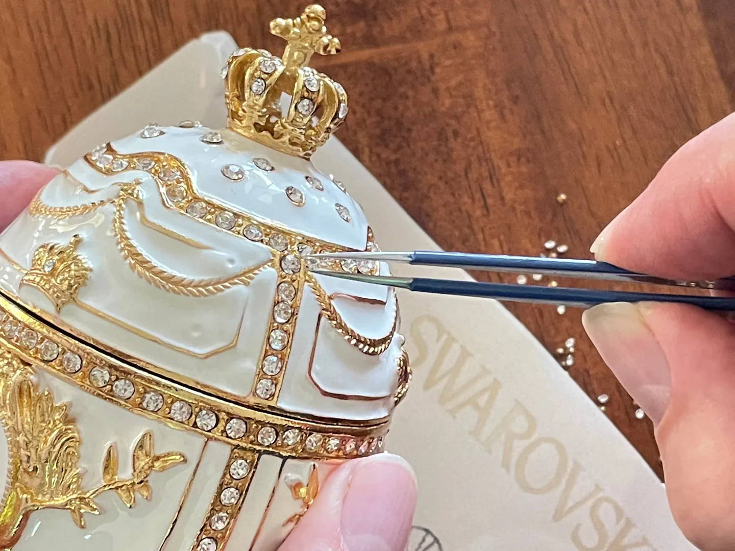 Luxury Handmade White Faberge Egg Crystal Jewelry Box & Fabergé Pendant Engagement Gift for Her Imperial Faberge Style Egg Set 24k Handset