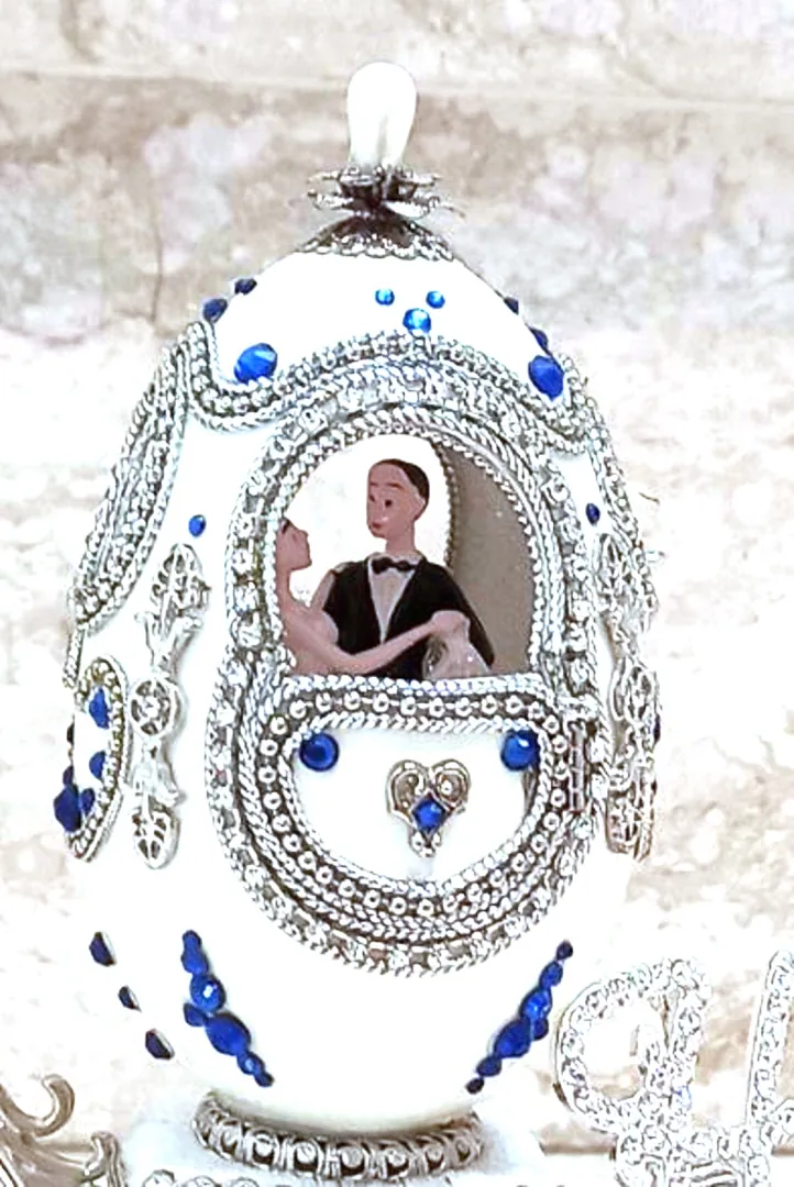 Designer Gifts, ONE OF A KIND, Faberge egg, Large SILVER Heart Ocean Necklace & Tennis Bracelet, Faberge egg Music, SAPPHIRE Wedding Anniversary.