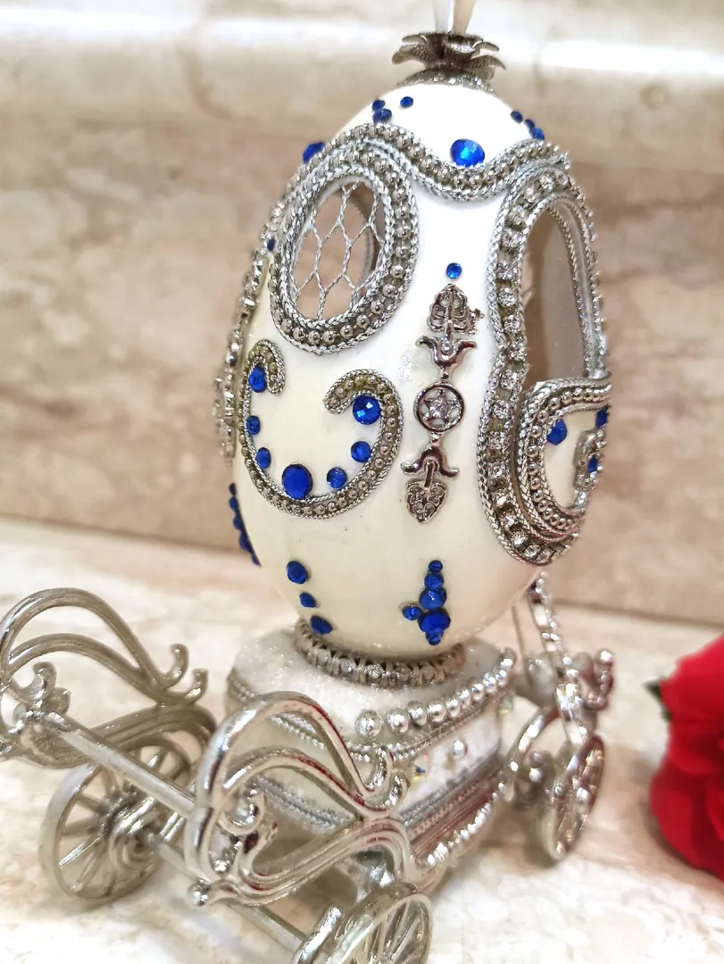 Designer Gifts, ONE OF A KIND, Faberge egg, Large SILVER Heart Ocean Necklace & Tennis Bracelet, Faberge egg Music, SAPPHIRE Wedding Anniversary.