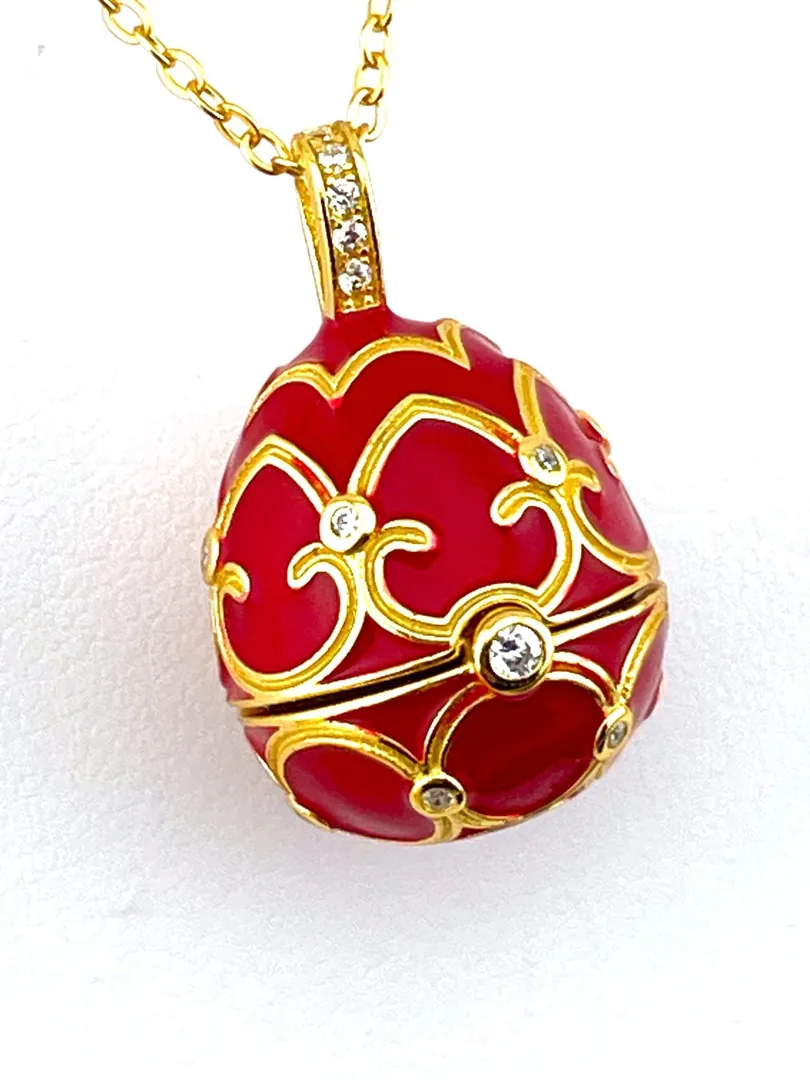 Luxury Ruby Red Necklace Faberge Egg Necklace Faberge Jewelry Faberge Pendant Egg HANDMADE Valentine Gift for Her Vermeil 18k Yellow Gold