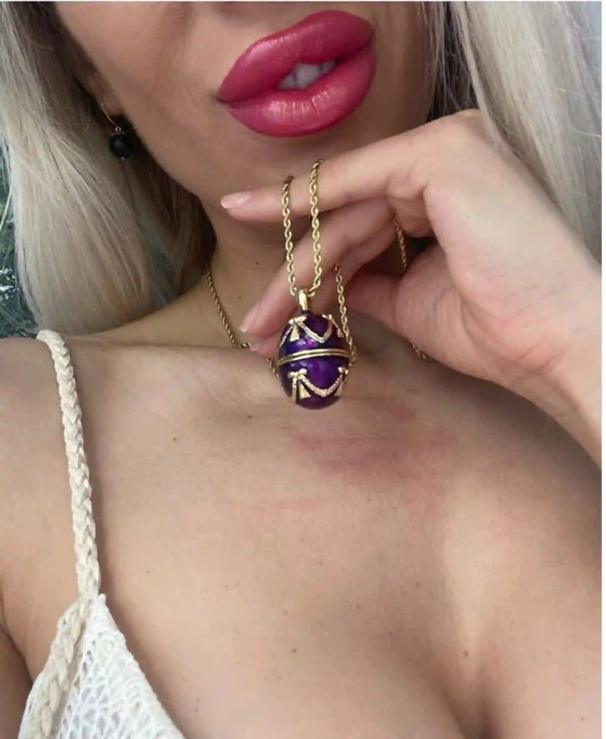Gold Amethyst Necklace - Faberge-Style egg Pendant - Amethyst Bracelet - 24K Gold - Bridal shower gift - Gift for women 