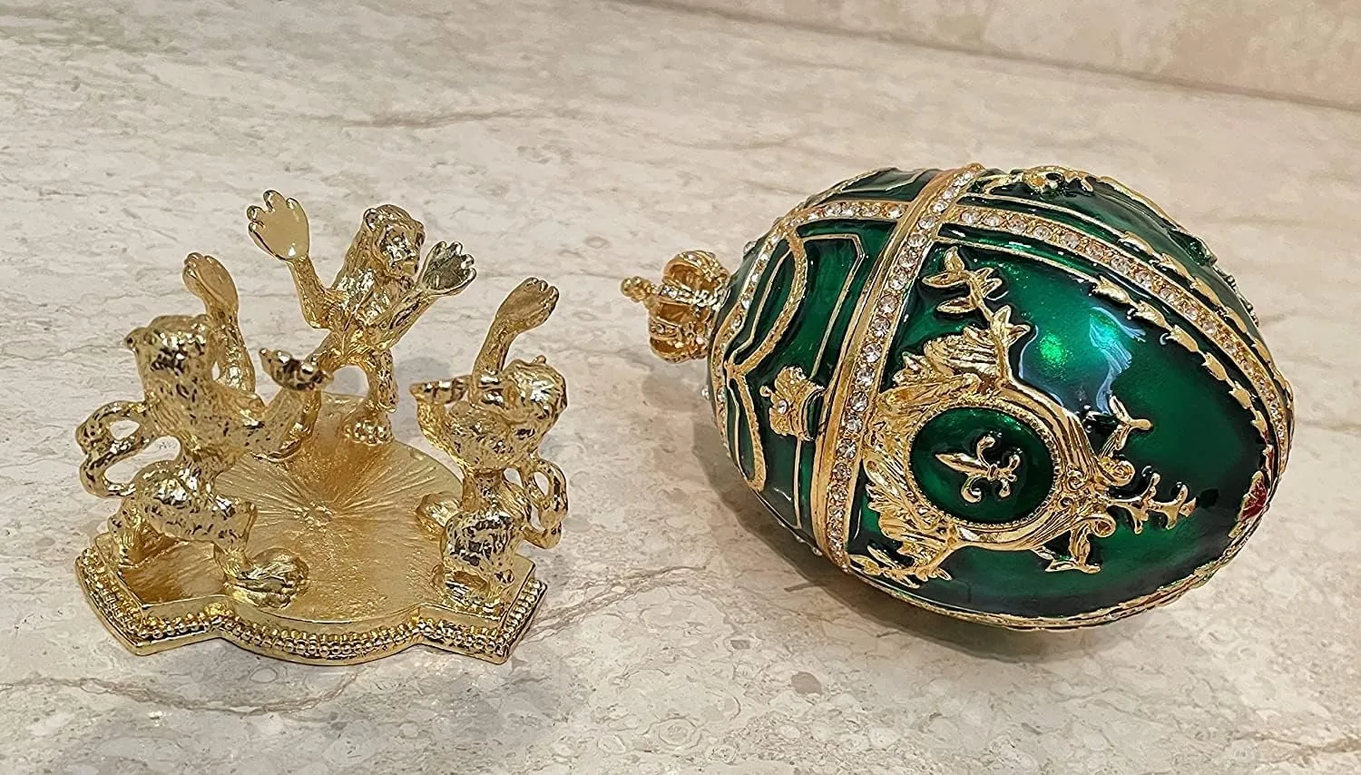 Stunning Faberge Egg Green Handmade Gift for Her - Home Decor Gift for Women - Faberge Egg Trinket Fabergé Egg Unique Jewelry Box Birthday Gifts