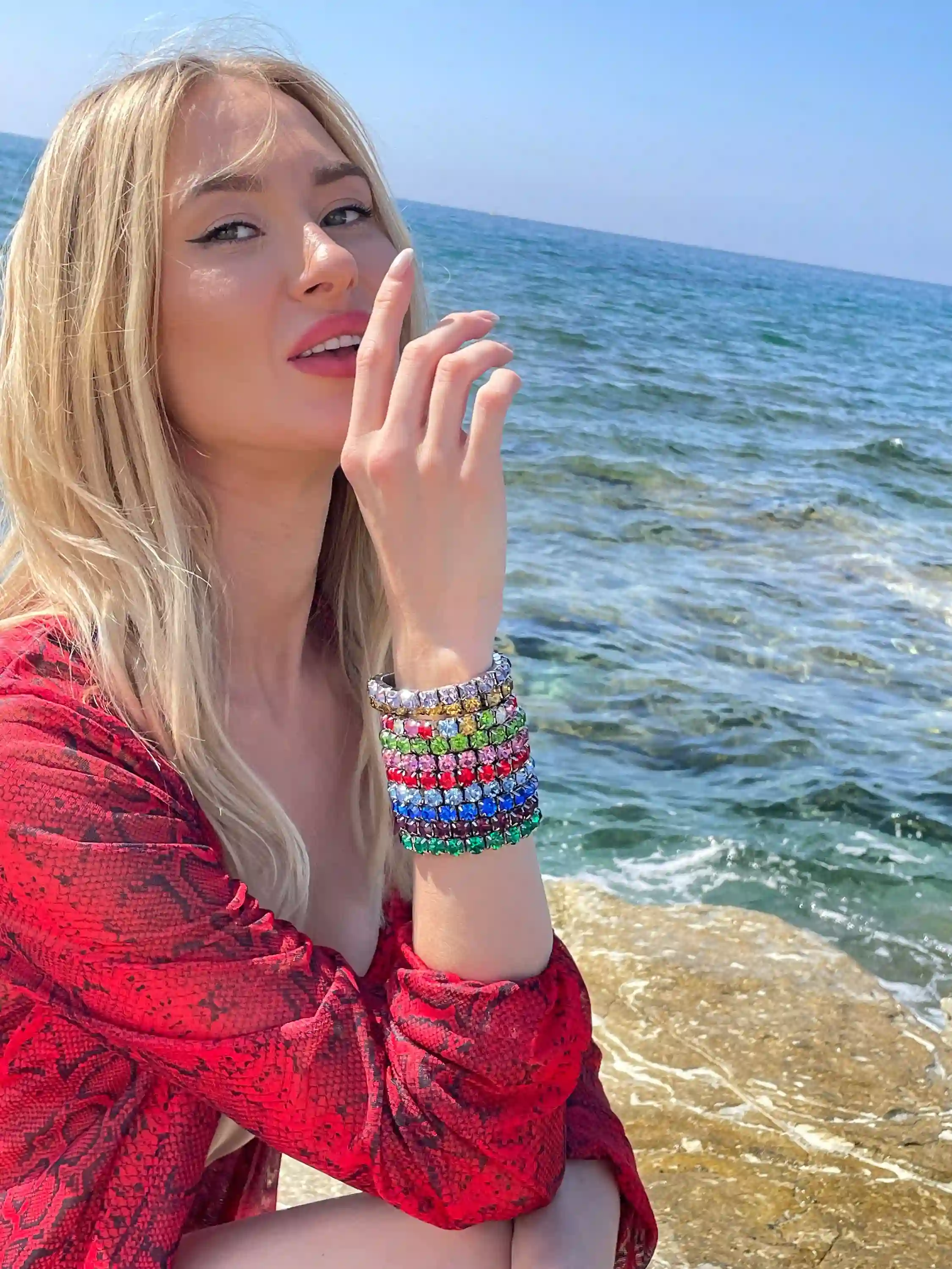 Silver Multicolor Bracelet - Gemstone Bracelet - Tennis Bracelet - Multi colour Bracelet - Handmade Bracelet - Unique Bracelet - Anniversary 