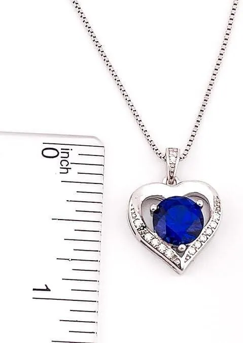 Heart Sapphire Diamond Necklace, Heart Shaped Sapphire, 18K White Gold, Silver Sapphire, Valentine's Day, Mother's Day, May Birthday Gift for Women.