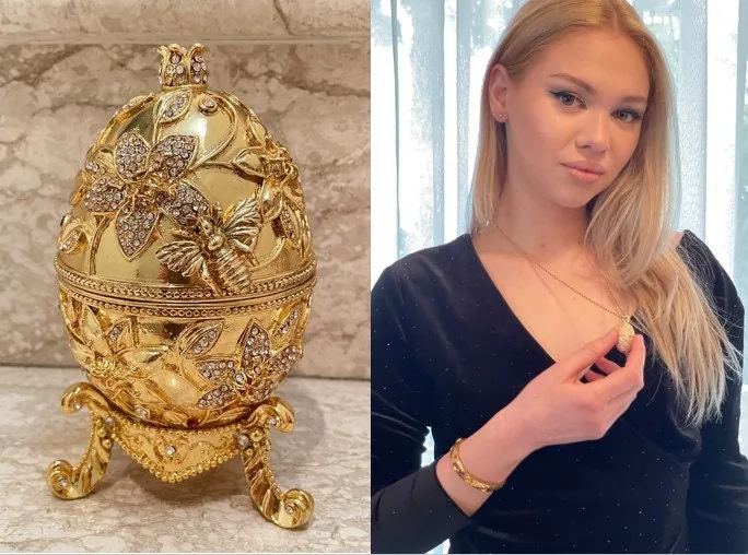 Bee Lover Gift Bee Pomegranate Egg Jewish Rosh Hashanah Gift Home Decor Faberge Egg Hebrew Mother Unique Gift for Her HANDMADE 24K Crystal