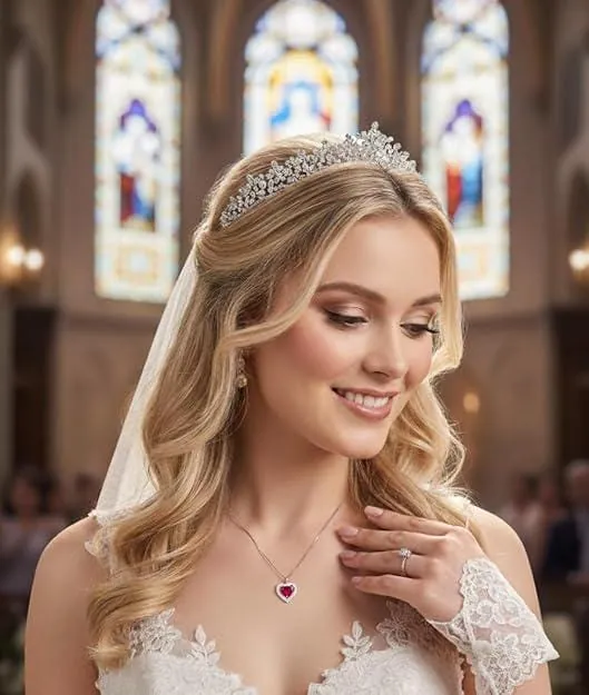 Heart Ruby Diamond Necklace, Heart Shaped Ruby, 18K White Gold, Silver Ruby, Valentine's Day, Mother's Day, May Birthday gift for women.