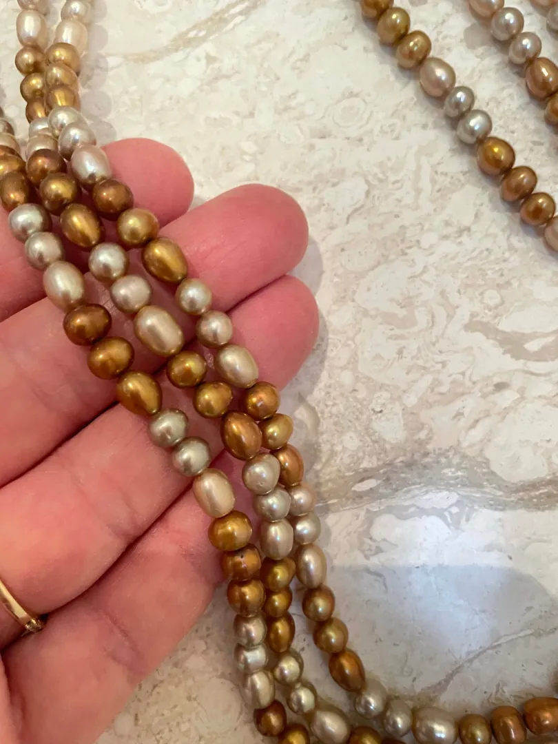 Akoya Pearl Necklace - Natural Pearl Jewelry - 3 Strand Pearl Necklace - Solid Silver Clasp 48cm - 54cm SILK Hand Knotted Pearl Jewelry for Wife
