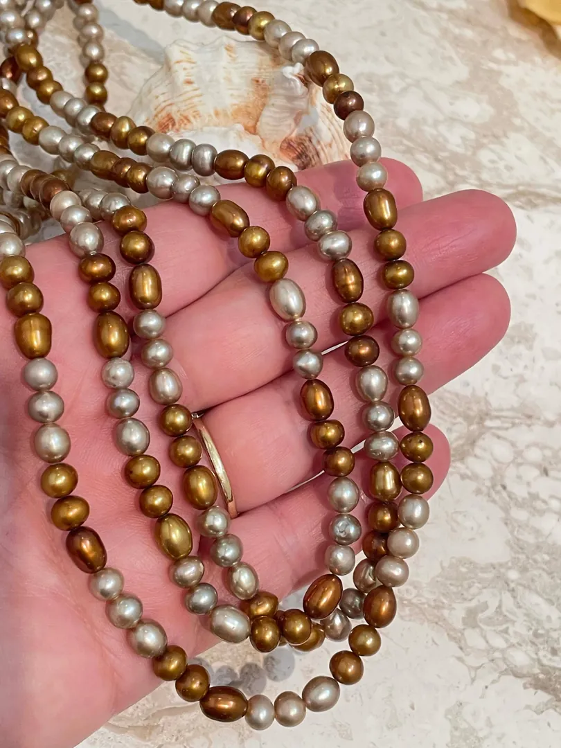 Akoya Pearl Necklace - Natural Pearl Jewelry - 3 Strand Pearl Necklace - Solid Silver Clasp 48cm - 54cm SILK Hand Knotted Pearl Jewelry for Wife